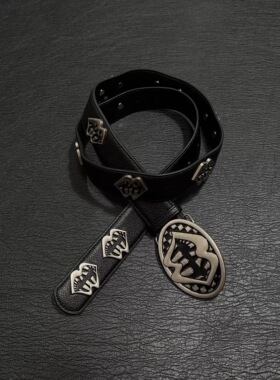 kzzy 中古Vintage街头美式油蜡铆钉嘴唇满印皮带金属穿搭配饰腰带