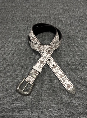 Kzzy「白蝴蝶」vintage中古压花针扣日常简约男女款腰带皮带