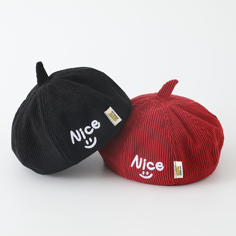 宝宝贝雷帽秋冬韩版ins时尚男女童Nice字母灯芯绒儿童南瓜画家帽