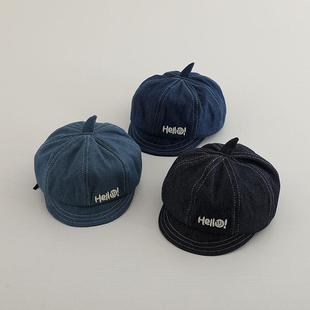 儿童贝雷帽春季笑脸短檐鸭舌帽子男童女童宝宝户外穿搭南瓜八角帽