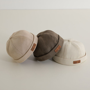 3岁宝宝贴标麂皮绒地主帽男女童瓜皮帽潮 ins时尚 儿童帽子春秋季