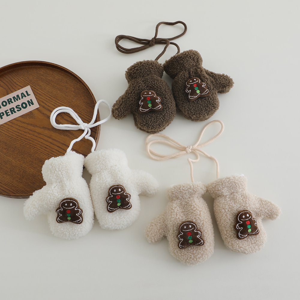 儿童羊羔绒挂脖手套冬季加绒保暖