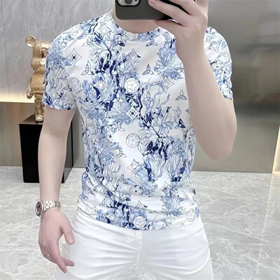 欧货冰丝痞帅夏季印花短袖男t恤潮流潮牌帅气百搭2025年新款高端