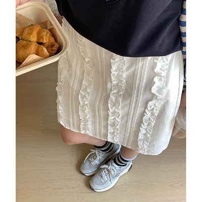 韩版夏季木耳边短裙女花边甜美