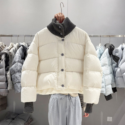 2025冬新款羽绒服女短款90绒韩系小个子针织立领泡芙面包服外套潮