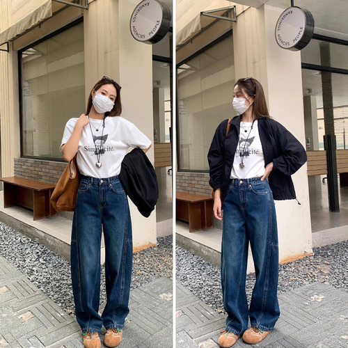 本期主推~显瘦宽松阔腿弯刀牛仔裤女2026春季新款直筒镰刀拖地裤