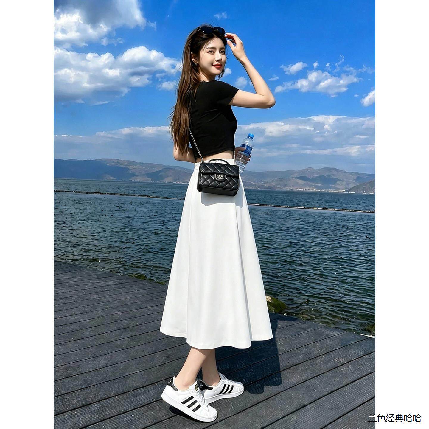 白色半身裙女夏中长款冰丝垂感大摆伞裙2026新款高腰a字西装半裙