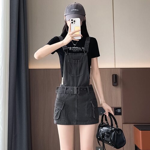 牛仔背带裙女夏季新款美式复古小个子甜酷辣妹气质显瘦连衣裙