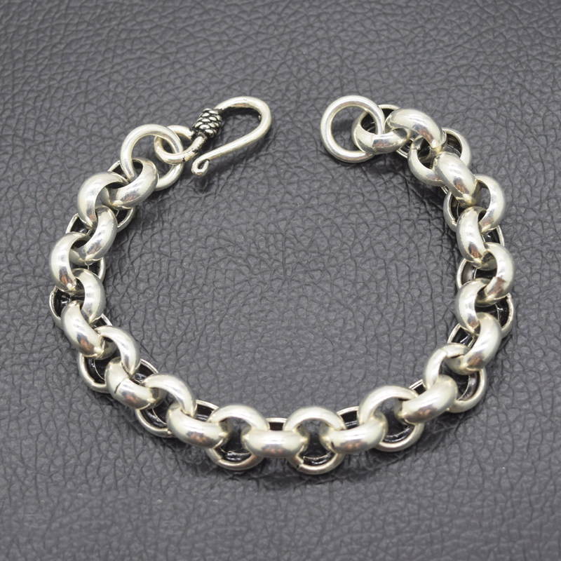 泰银925纯银10毫米粗大圈圈圆圈粗款男款日韩粗犷霸气手链送男友