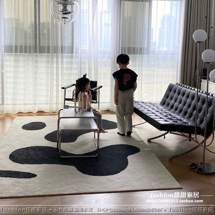 黑白地毯熊猫抽象样板间地毯简约