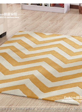 简约现代轻奢黄色波浪线条地毯大气几何卧室客厅茶几家用软装暖色