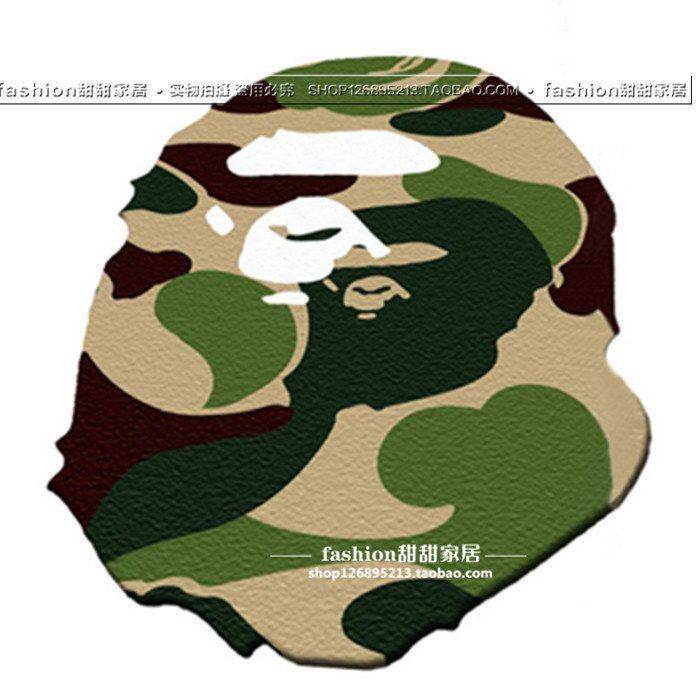 简约现代个性复古异形不规则迷彩猿人猴子脸床边地毯男孩房店铺毯