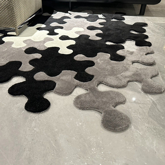 简约极简轻奢异形不规则地毯整体拼图黑白灰入户定制个性创意地毯图片
