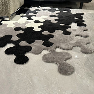 简约极简轻奢异形不规则地毯整体拼图黑白灰入户定制个性创意地毯