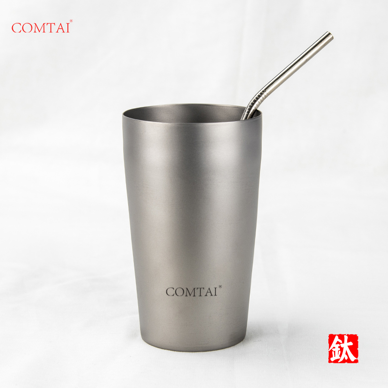 康钛纯钛啤酒杯双层保温保冷果汁