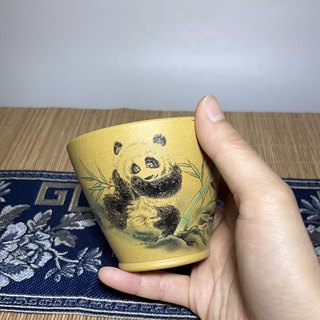 宜兴紫砂口杯创意熊猫斗笠杯主人杯 原矿段泥150毫升 功夫茶杯子