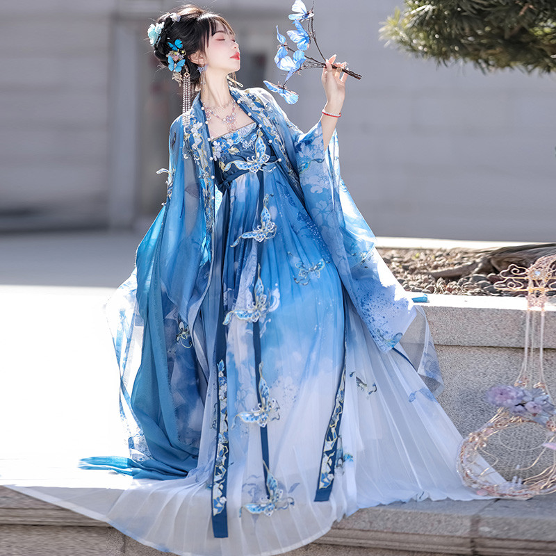 未央宫原创【瓷碟美人】重工刺绣齐胸仙气诃子褶裙唐制汉服女夏季