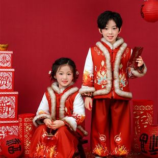 男女童拜年服2025新款哪吒冬装加厚中国风儿童过年喜庆新年衣服