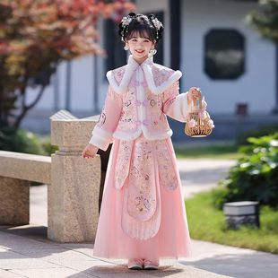 女童汉服冬季高端加棉拜年服新款中国风唐装加厚中大童套装保暖