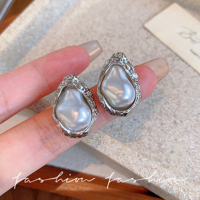 不规则水滴巴洛克珍珠耳钉女小众中古风设计感耳环时尚高级感耳饰