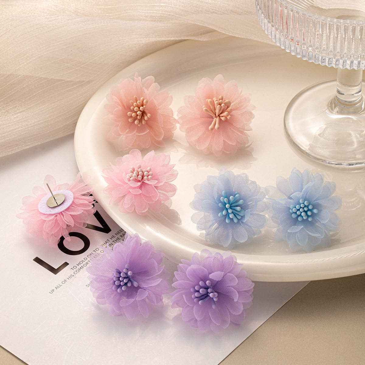 春季新款超仙蕾丝花朵耳环 超仙小清新花蕊纱花耳钉森系雪纺耳饰,饰品/流行首饰/时尚饰品新,耳钉,淘宝优惠券,粉丝福利购,淘宝优惠卷