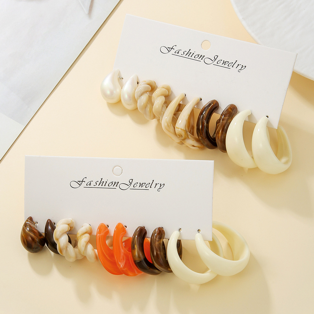 复古耳环小众高级感套装设计时尚百搭克莱因蓝C形耳圈水滴耳饰女