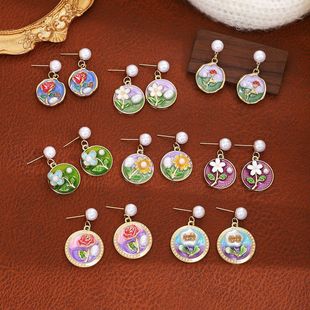 气质耳环 森系轻奢高级感清新时尚 法式 莫奈花园彩色滴油花朵耳坠