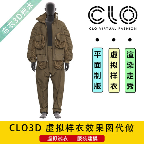 代画CLO3D虚拟模特试衣服装建模渲染走秀视频项目定制效果图代做