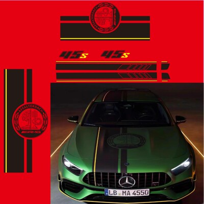 奔驰AMG A45S车贴拉花 C63 CLA45机盖个性装饰车门下侧裙原厂贴纸
