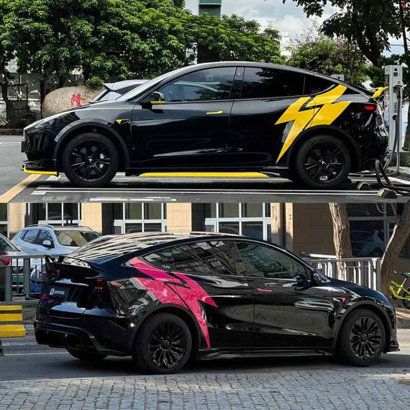 特斯拉Model3车贴改装饰车身闪电拉花贴纸 ModelY腰线拉花彩条