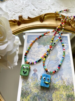 可可爱爱彩色串珠项链 ins个性潮玩卡通小怪兽机器人锁骨链情侣