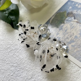 花团锦簇 原创小众超仙花朵复古珍珠波点耳环设计感耳饰网纱耳夹