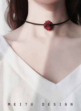 四件喉间酒红色女原宿风日项链