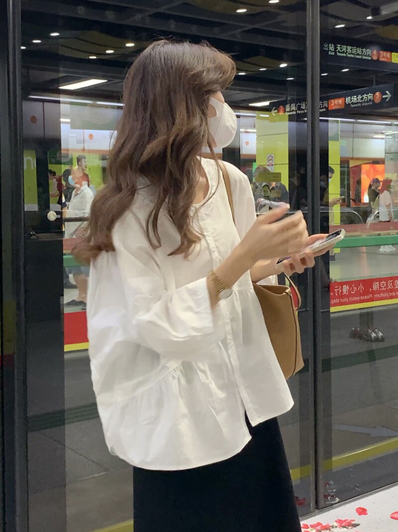 출산 여름 반팔 셔츠 다재다능하고 패셔너블하고 귀엽고 헐렁한 흰색 베이비돌 셔츠 얇은 출산 셔츠 상의