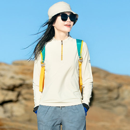 户外速干T恤长袖女吸湿排汗透气薄款跑步锻炼运动立领防晒快干衣