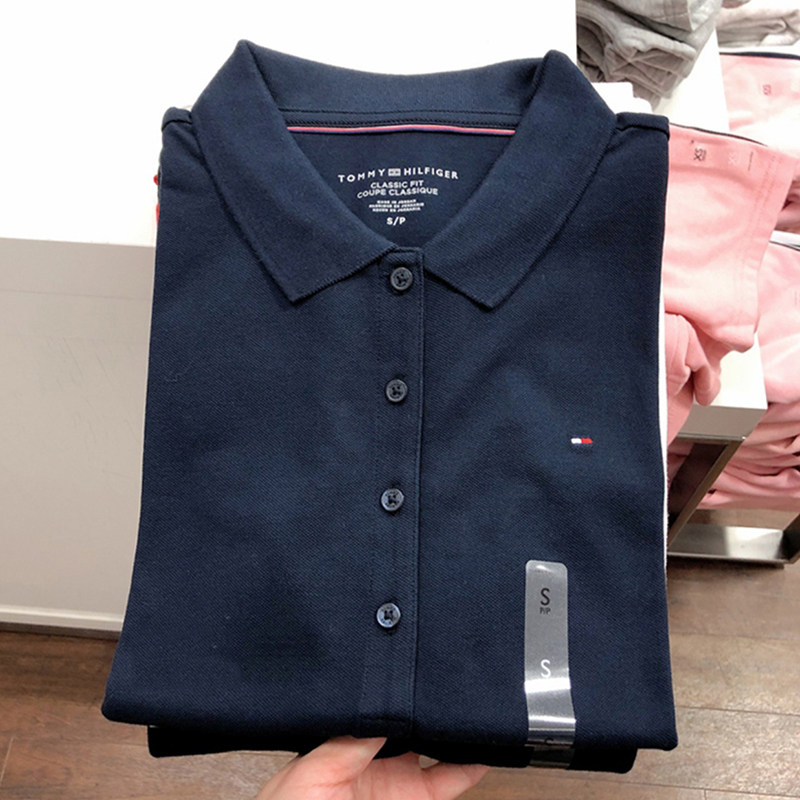 BUY TOMMY TOMMY SUMMER SHORT SLEEVE POLO SHIRT WOMENS T-SHIRT 4 BUTTONS SOLID COLOR SLIM BUSINESS CASUAL BASE SHIRT