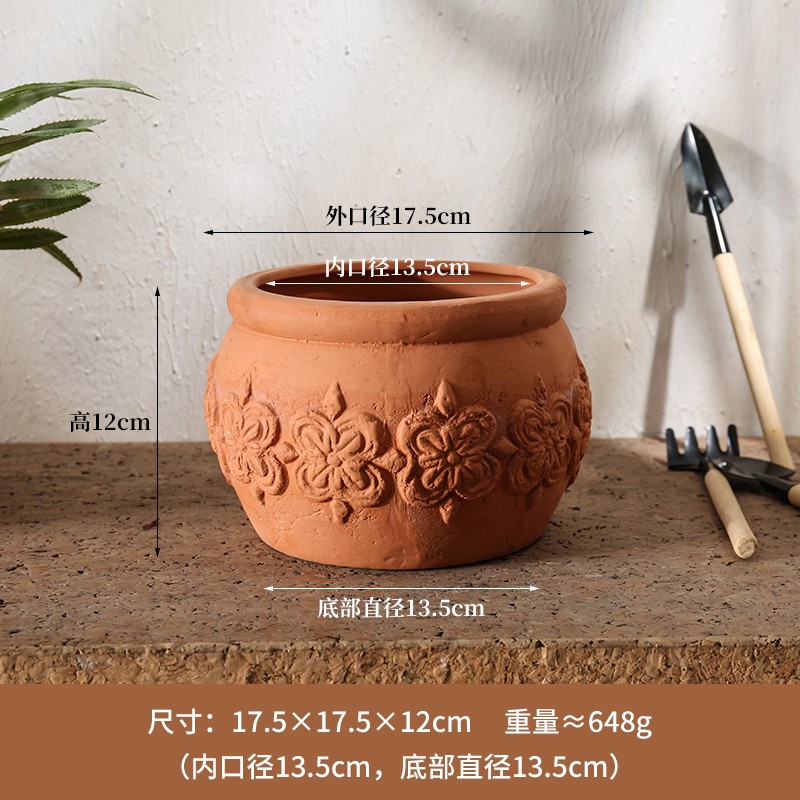 种植小能手红陶陶陶浮雕花盆