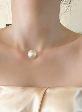 简约极细鱼线单颗珍珠吊坠项链女