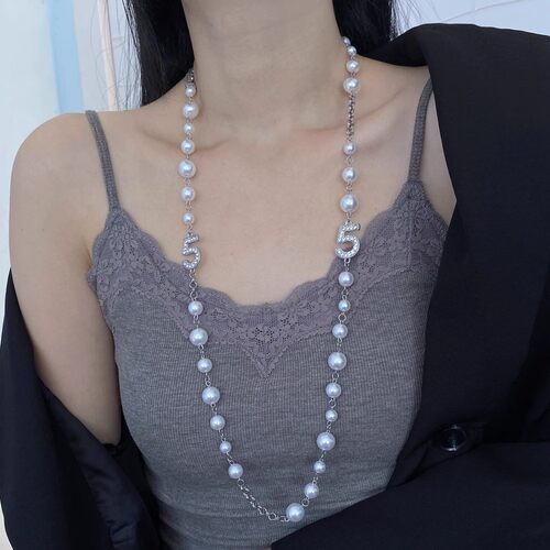 双层叠戴施家珍珠镶钻5项链女