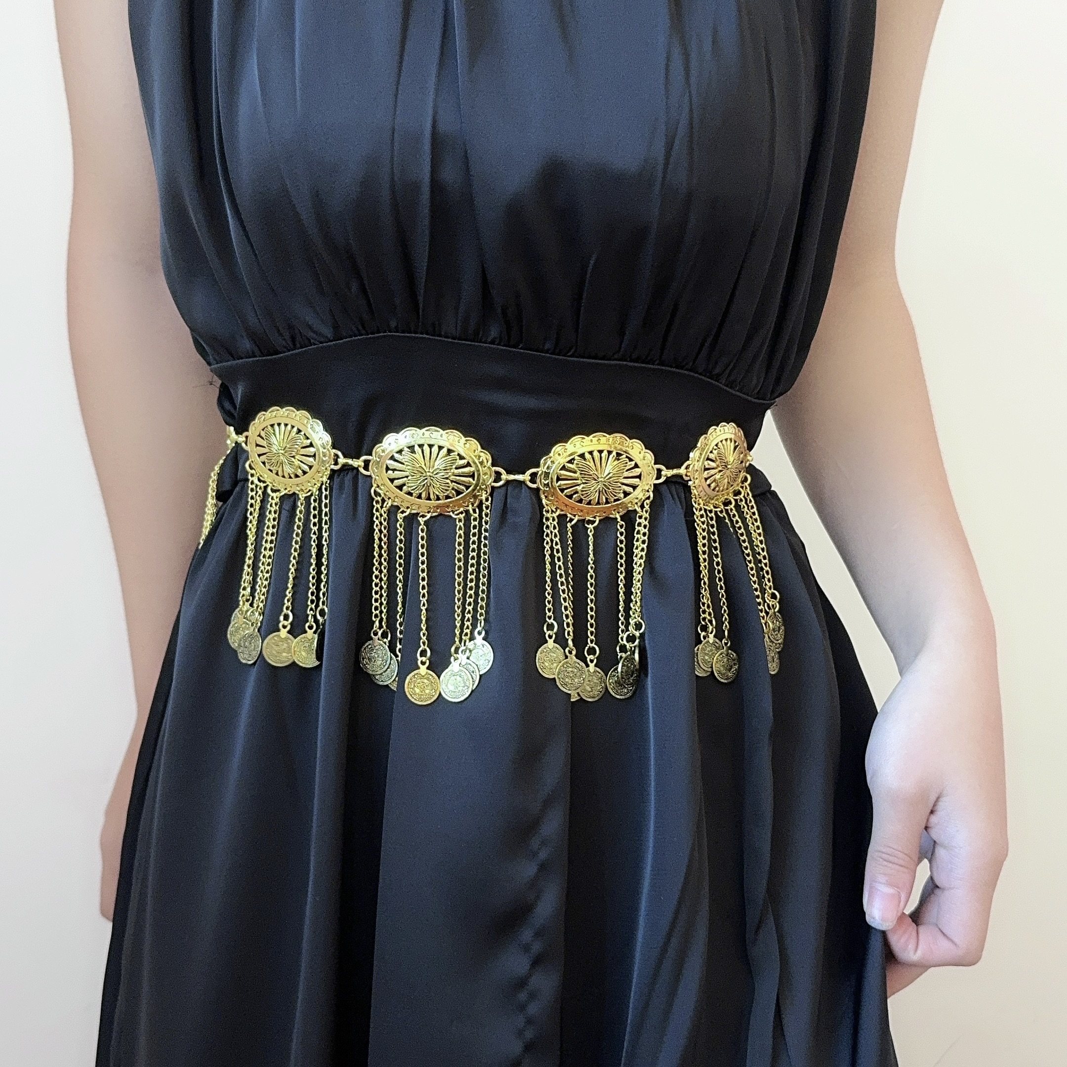 轻奢时髦蝴蝶钱币拼接流苏腰链复古民族风肚皮舞精致腰带腰间配饰