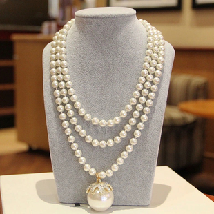 镶钻超大夸张珍珠满钻多层斜挎吊坠项链重工质感锁骨链choker颈链