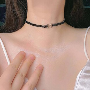 欧美暗黑风H字母项链女轻奢高级感满钻锁骨链小众设计感气质颈链