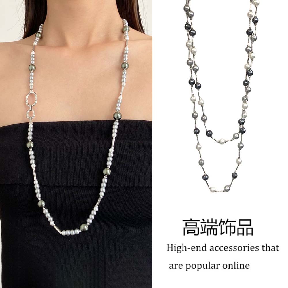 欧美巴洛克复古拼接珍珠长项链女