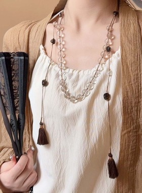 新中式复古透明水晶串珠项链女