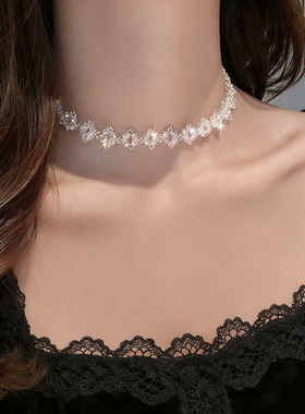 时尚超闪水晶串珠锁骨链女高级感