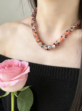多巴胺彩色玻璃串珠磁吸扣项链女