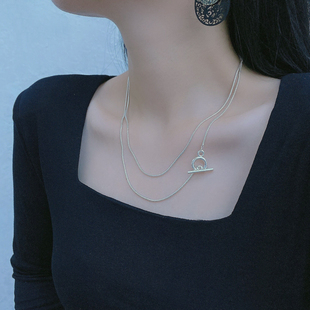 小众设计师款蛇骨链女长款项链多种戴法细链OT扣美背链情侣颈链潮