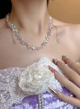 超仙幻彩不规则水晶锁骨链项链女