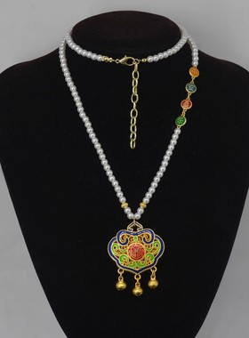 新中式国风长款珍珠平安锁项链女