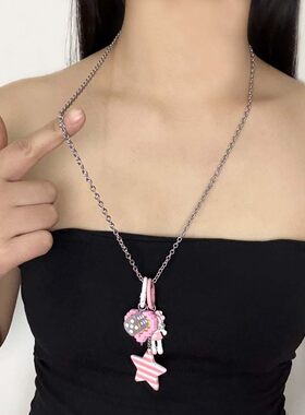 卡通猫咪星星爱心吊坠项链毛衣链